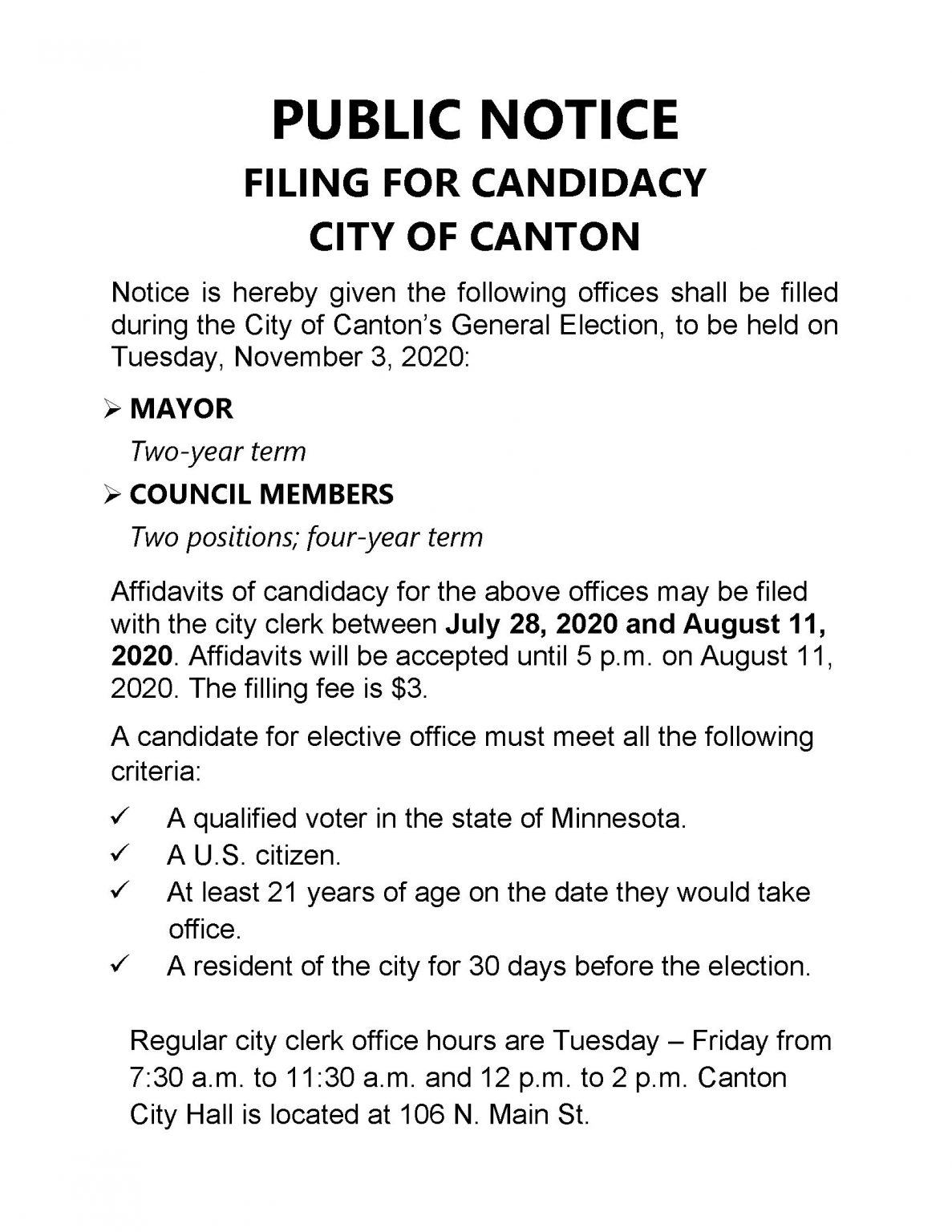 Filing for Candidacy notice