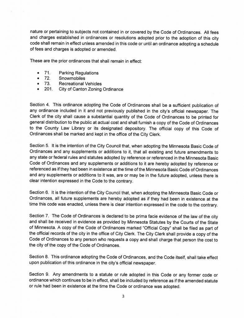 Ordinance #2020-01: Code of Ordinances 2019 Edition